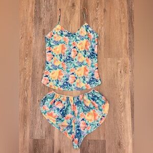 Sedu Vintage Women’s Medium Floral‎ Satin Matching PJ Set lingerie Cottage